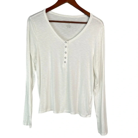 AMERICAN EAGLE White Soft & Sexy Slub Henley Shirt  Snap Long Sleeves L - Picture 10 of 10
